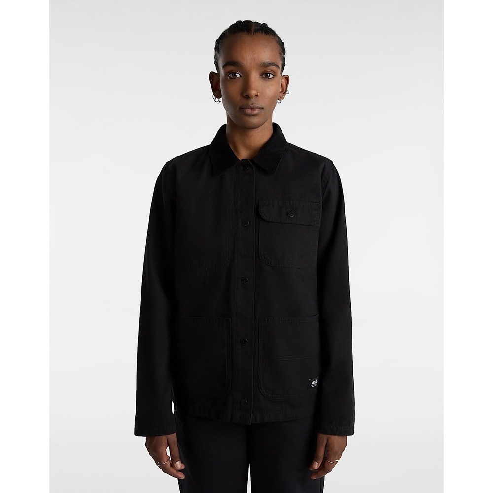 Vans Drill Chore Coat Black Cotton Canvas Jacket Corduroy Collar XS